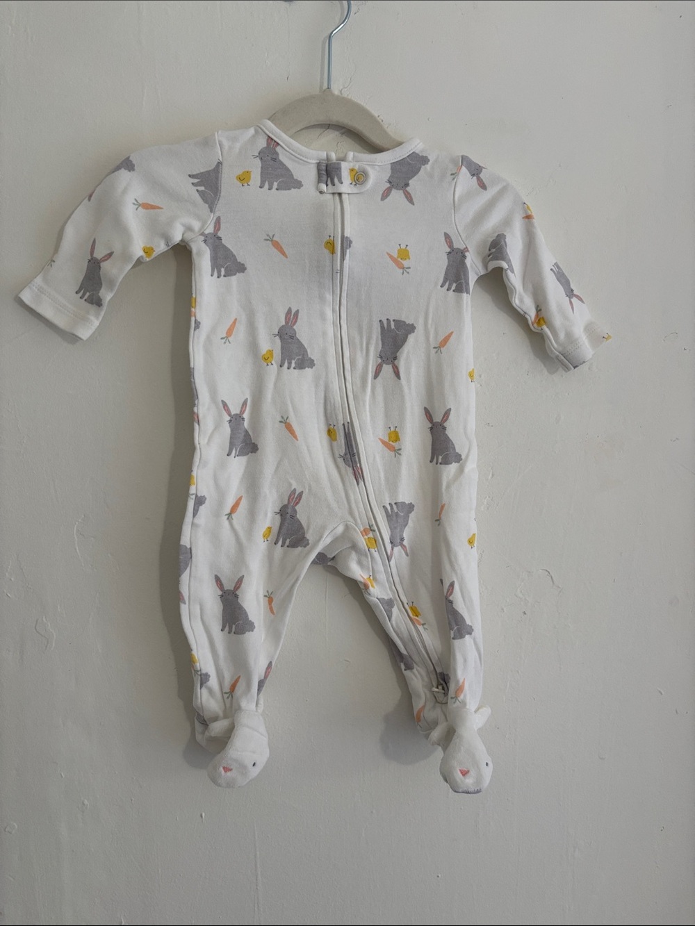 Carter's White Footed One-Piece with Gray Bunnies and Orange Carrots